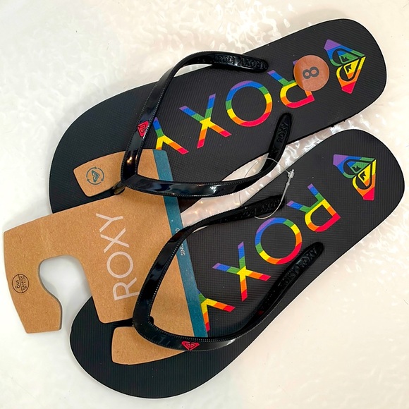 🆕 Roxy Ltd Edition Pride/Rainbow Women’s Classic Logo Flip-Flop Sandals - Picture 3 of 7